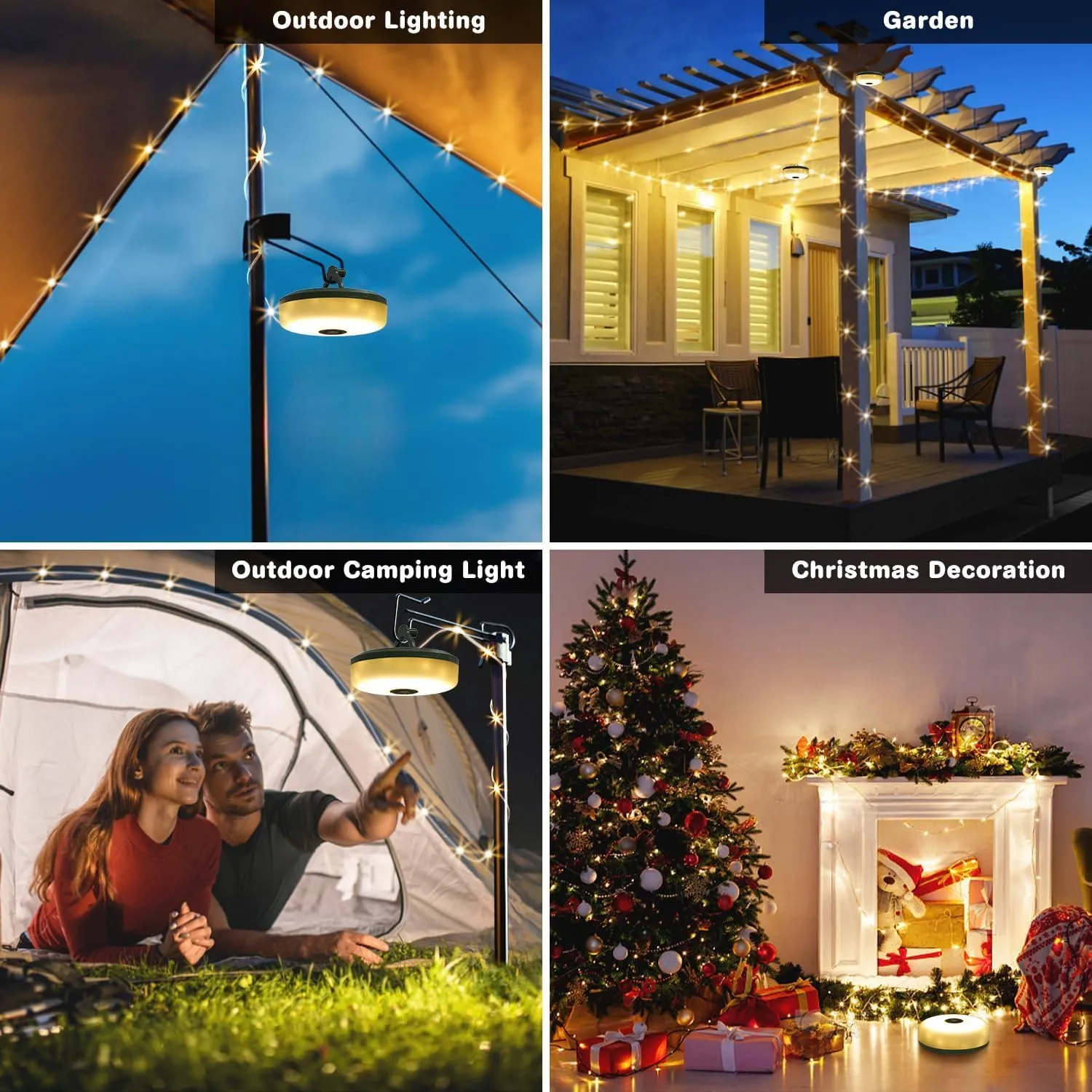2 Pack Camping String Lights, 2 in 1 Outdoor String Lights with 8 Lighting Modes(32.8Ft), Quick 30s Recovery, Durable and Waterproof, USB Charging, Rechargeable String Lights for Camping Yard Hiking