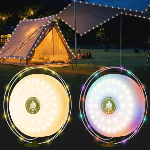 2 Pack Camping String Lights, 2 in 1 Outdoor String Lights with 8 Lighting Modes(32.8Ft), Quick 30s Recovery, Durable and Waterproof, USB Charging, Rechargeable String Lights for Camping Yard Hiking