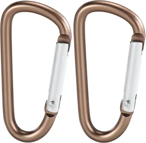 2-Pack Carabiner Clip Bag Clips Keychain Key Ring Chain Heavy Duty Self-Locking Aluminum Holder for Gym/Camping/Pet Leash‌ Golded Brass