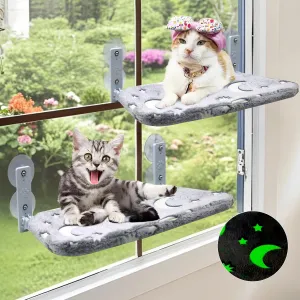 2 Pack Cat Perch, Glow in The Dark Cat Hammock with Large Suction Cups, Foldable Window Seat