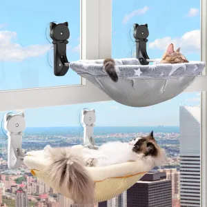 2 Pack Cat Window Perch Cordless, Glow in The Dark Foldable & Stable Cat Beds- Breathable Window Hammock for Overlooking, Sunbathing and Climbing - Maximum Hold Up to 40lb