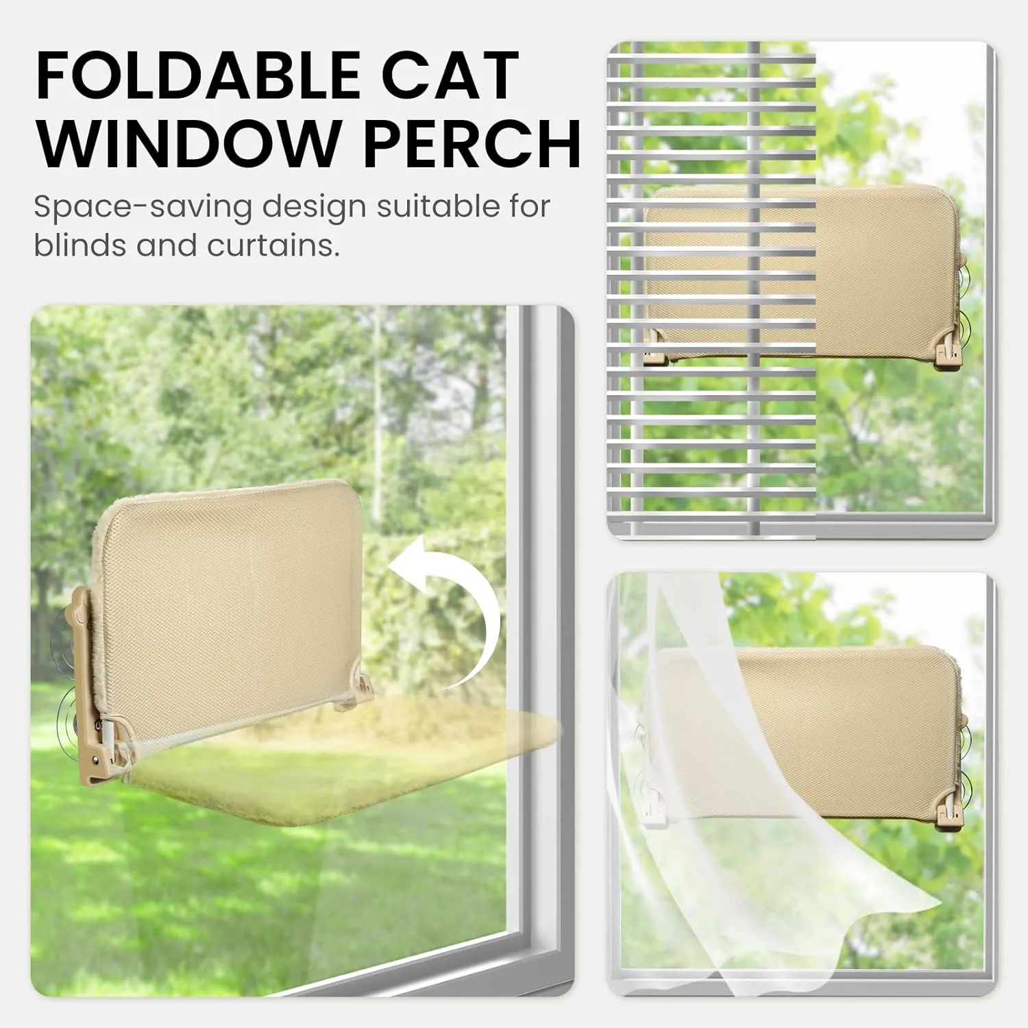 2 Pack Cat Window Perch, Foldable Cat Hammock with 8 Heavy Duty Suction Cups, Removable Washable Cover Cordless Window Bed for Indoor Cats (Yellow, 2 Pack)
