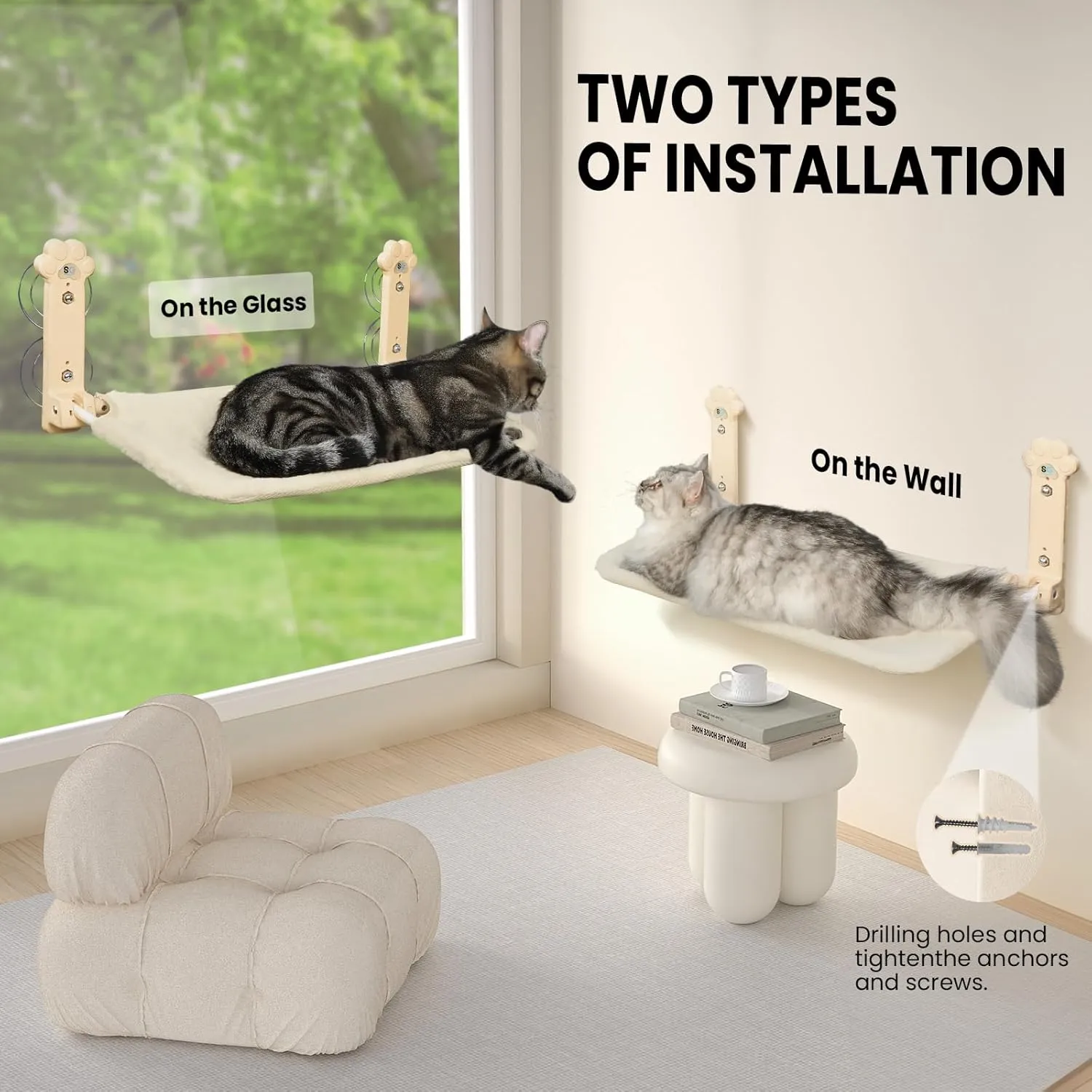 2 Pack Cat Window Perch, Foldable Cat Hammock with 8 Heavy Duty Suction Cups, Removable Washable Cover Cordless Window Bed for Indoor Cats (Yellow, 2 Pack)