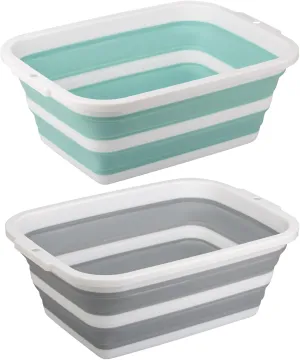 2 Pack Collapsible Bucket with 2.25 Gal / 8.5L Each, Plastic Tub, Portable Wash Basin for Home and Garden, Foldable Camp Sink with Upgrade Reinforced Hard Plastic Rim
