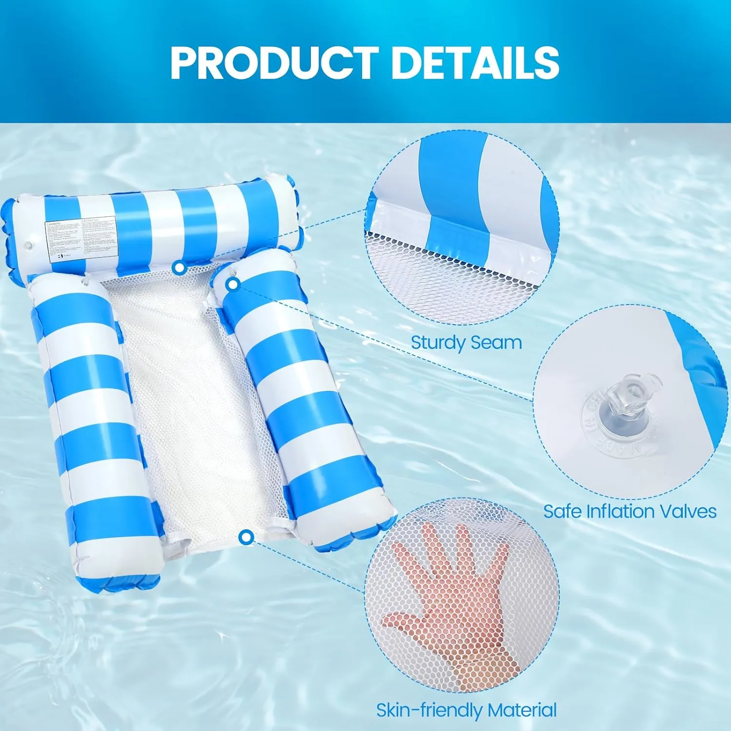 2 Pack Inflatable Pool Floats 4-in-1 Pool Hammock with Bottom Mesh 3 Tubes Inflatable Hammock for Adults,Portable Floating Chair Bed for Travel, Swimming Pool Hot Tub