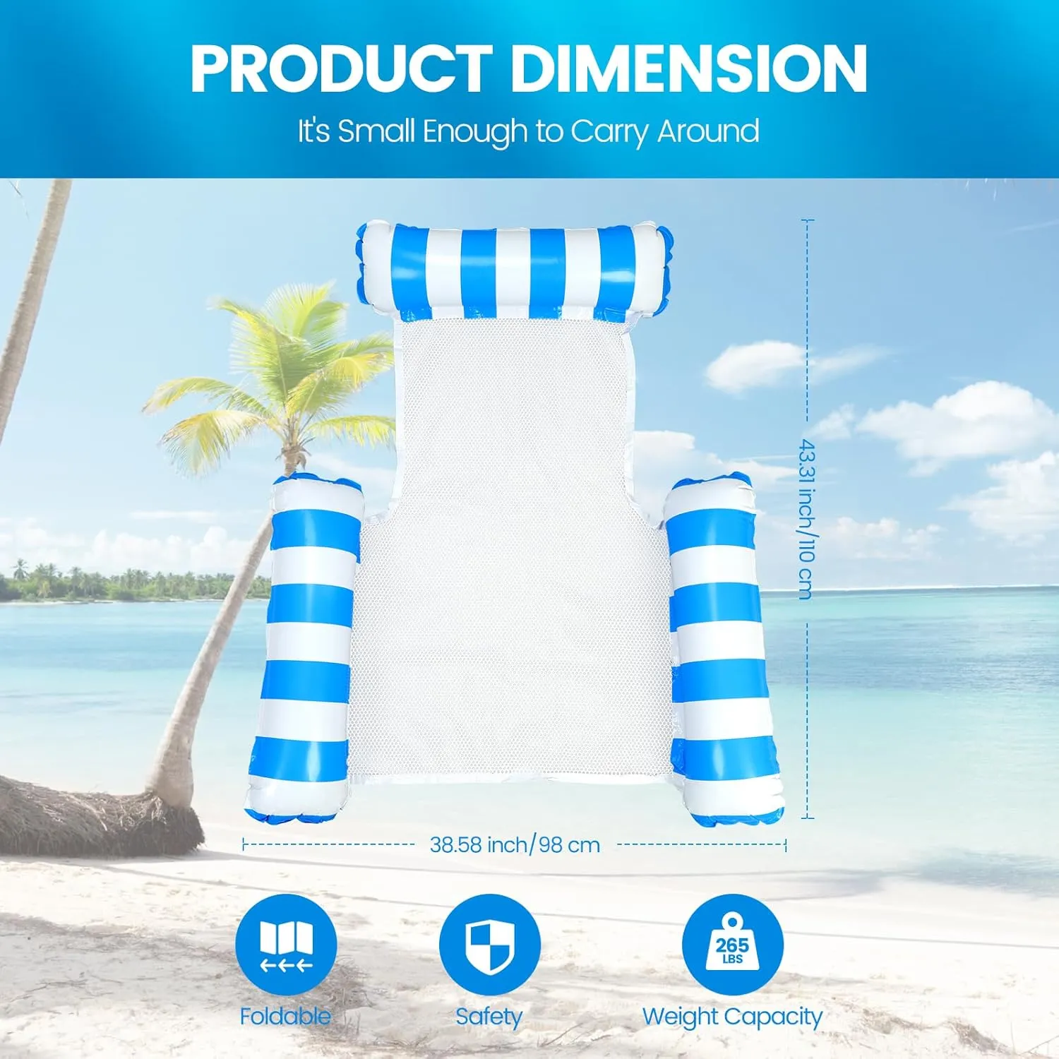 2 Pack Inflatable Pool Floats 4-in-1 Pool Hammock with Bottom Mesh 3 Tubes Inflatable Hammock for Adults,Portable Floating Chair Bed for Travel, Swimming Pool Hot Tub