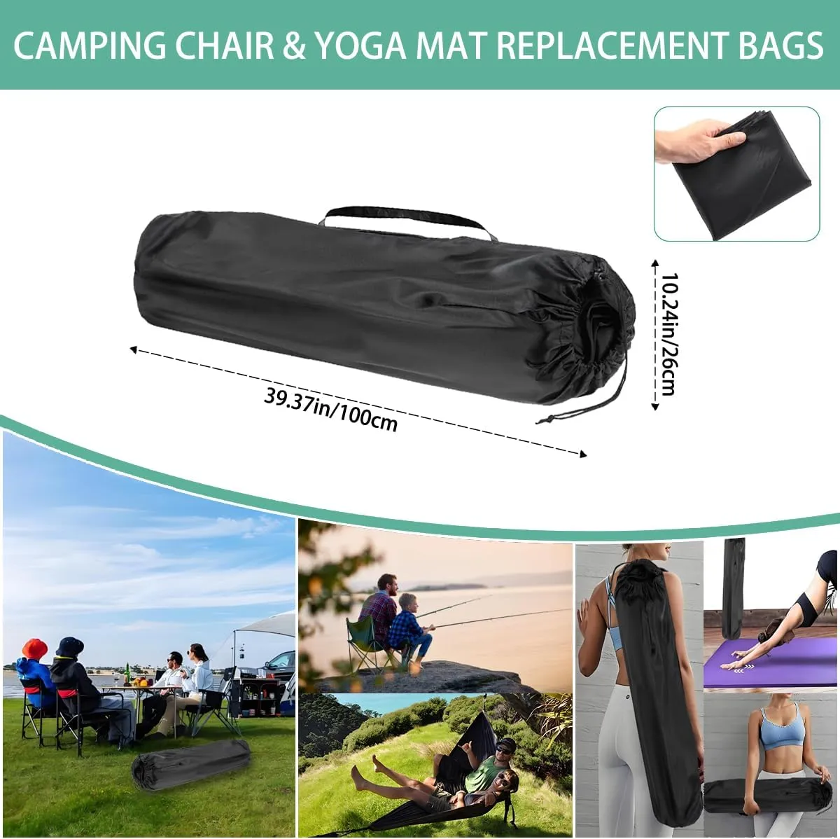 2 Pack Outdoor Portable Chair, Foldable Camping Chair, Yoga Mat, Hammock, Fishing Rod, Tripod, Tent, Umbrella Replacement Bags - Nylon Storage Bags with Handles for Travel(Chair is Not Included)