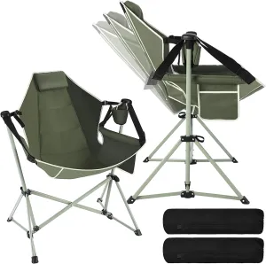2 Pcs Hammock Camping Chair with Adjustable Backrest, Heavy Duty Folding Swinging Chair Supports 300lbs, Portable for Camping, Travelling and Patio Green
