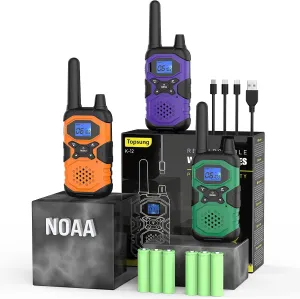2 Way Radios Walkie Talkies for Adults Long Range Rechargeable 3 Pack, Multi-purpose NOAA Hiking Camping Accessories with 4500mAh Battery USB Lanyards for Family Senior Care Garage Work Cruise