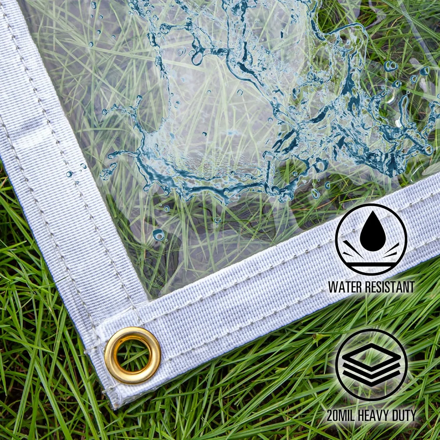 20 Mil 5'x7'Super Heavy Duty Transparent Waterproof PVC Tarpaulin with Brass Grommets - for Patio Enclosure, Temporary Wall, Multipurpose