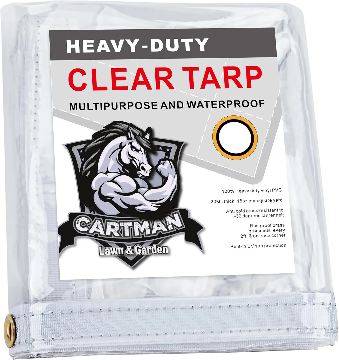 20 Mil 5'x7'Super Heavy Duty Transparent Waterproof PVC Tarpaulin with Brass Grommets - for Patio Enclosure, Temporary Wall, Multipurpose