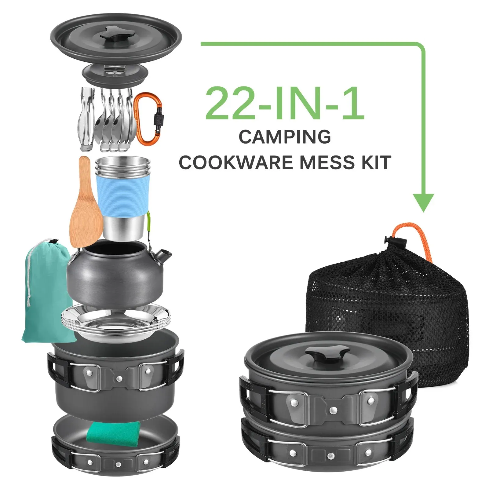 20 Piece Portable Aluminum Camping Cookware Set