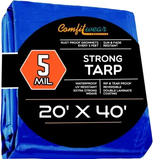 20' x 40' Blue Poly Tarp Cover, Water Proof Tent Shelter Camping RV Boat Tarpaulin