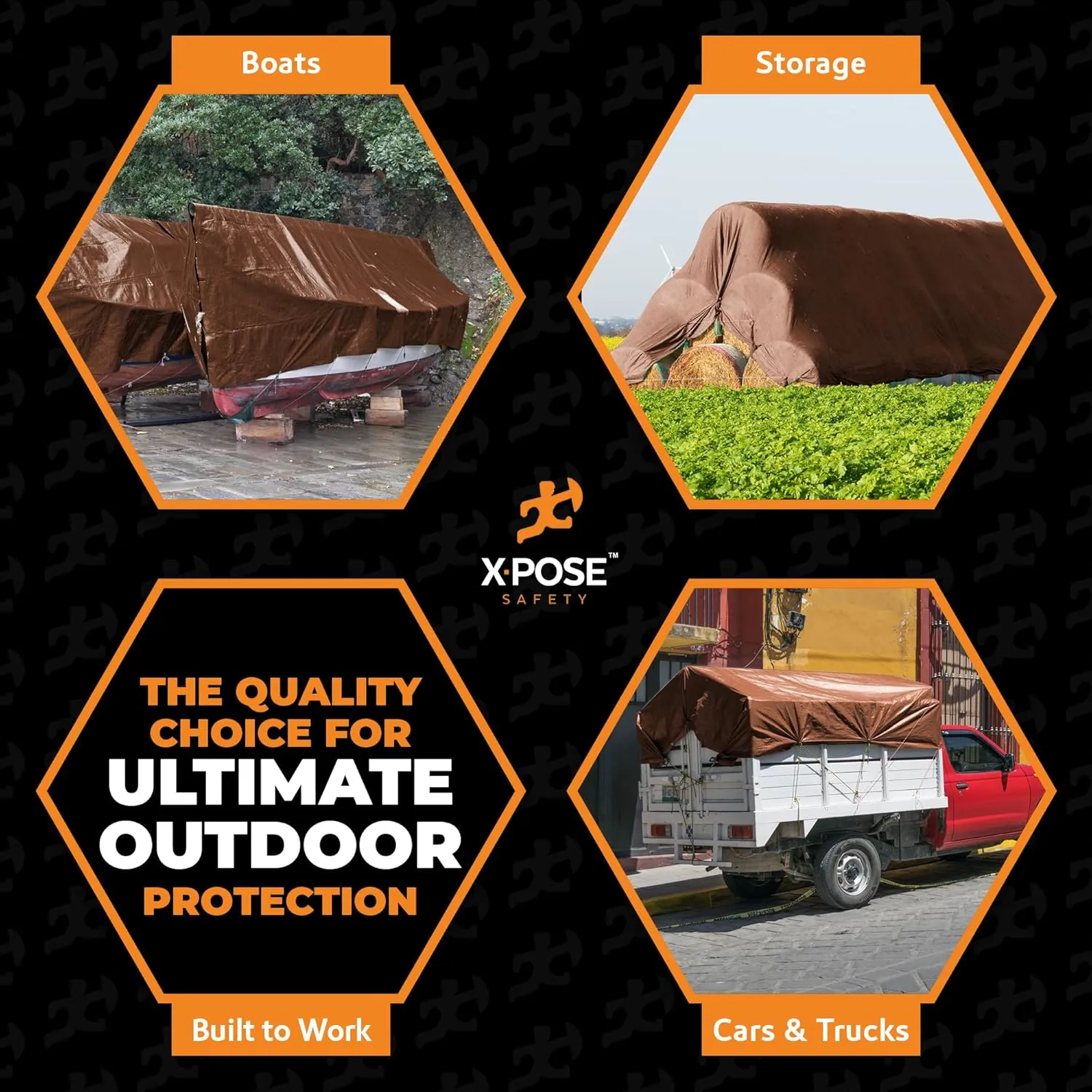 20' x 40' Super Heavy Duty 16 Mil Brown Poly Tarp Cover - Thick Waterproof, UV Resistant, Rip and Tear Proof Tarpaulin with Grommets and Reinforced Edges - by Xpose Safety