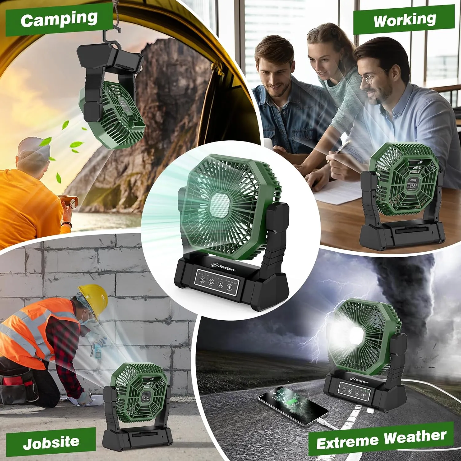 20000mAh Camping Fan Rechargeable with LED Lantern, Battery Operated Fan Outdoor Camping Fans for Tents with Remote & Hook, 4 Speed 4 Timing Table Fan for Fishing, Camping, Travel, Jobsite
