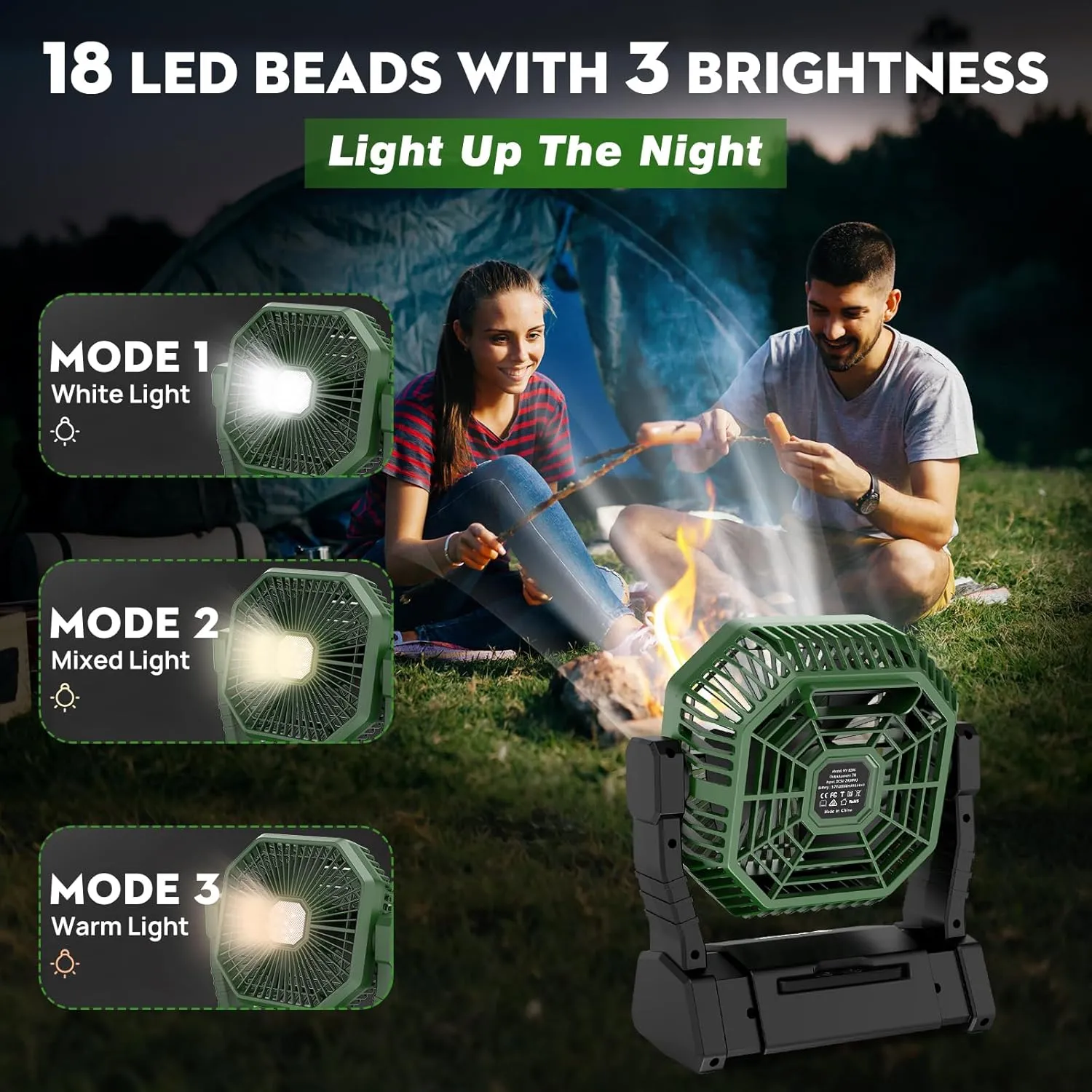 20000mAh Camping Fan Rechargeable with LED Lantern, Battery Operated Fan Outdoor Camping Fans for Tents with Remote & Hook, 4 Speed 4 Timing Table Fan for Fishing, Camping, Travel, Jobsite