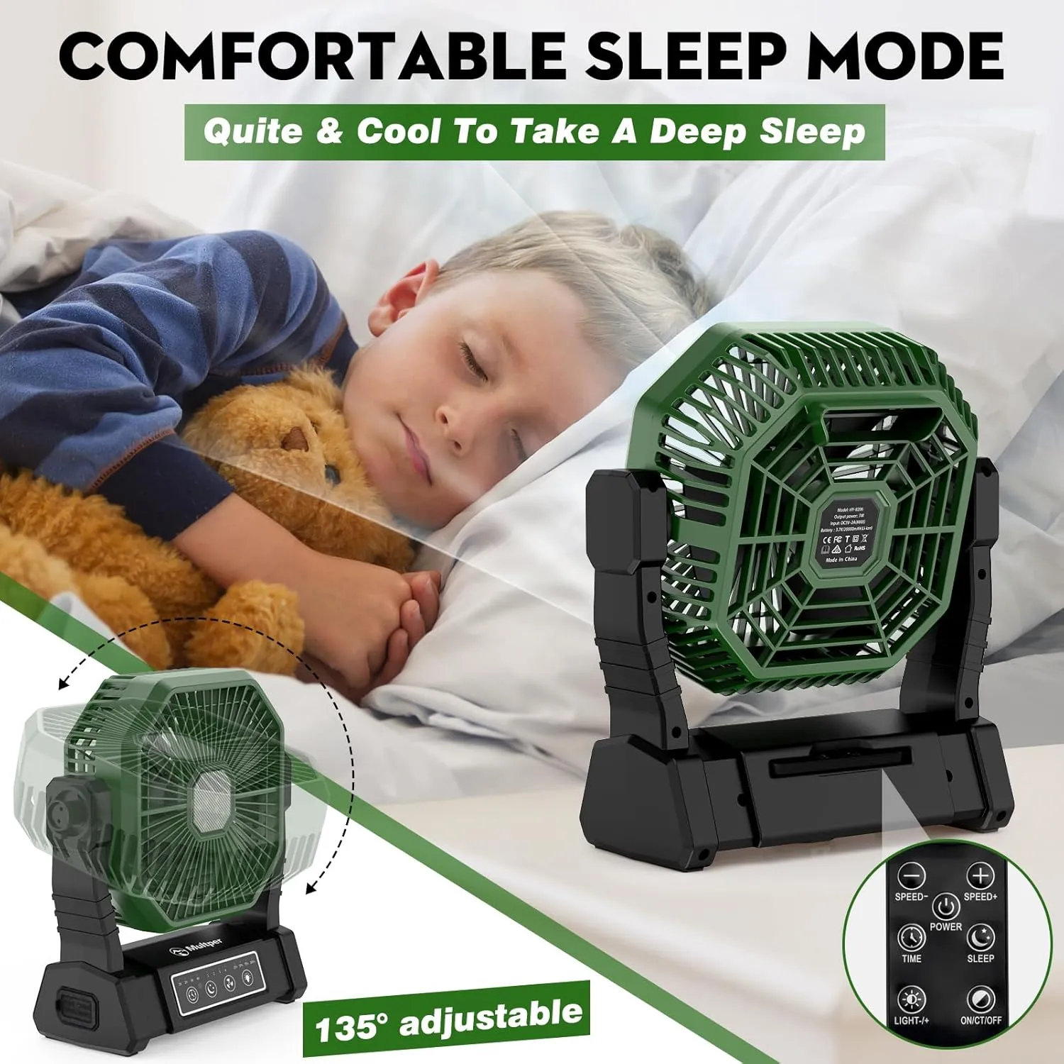 20000mAh Camping Fan Rechargeable with LED Lantern, Battery Operated Fan Outdoor Camping Fans for Tents with Remote & Hook, 4 Speed 4 Timing Table Fan for Fishing, Camping, Travel, Jobsite