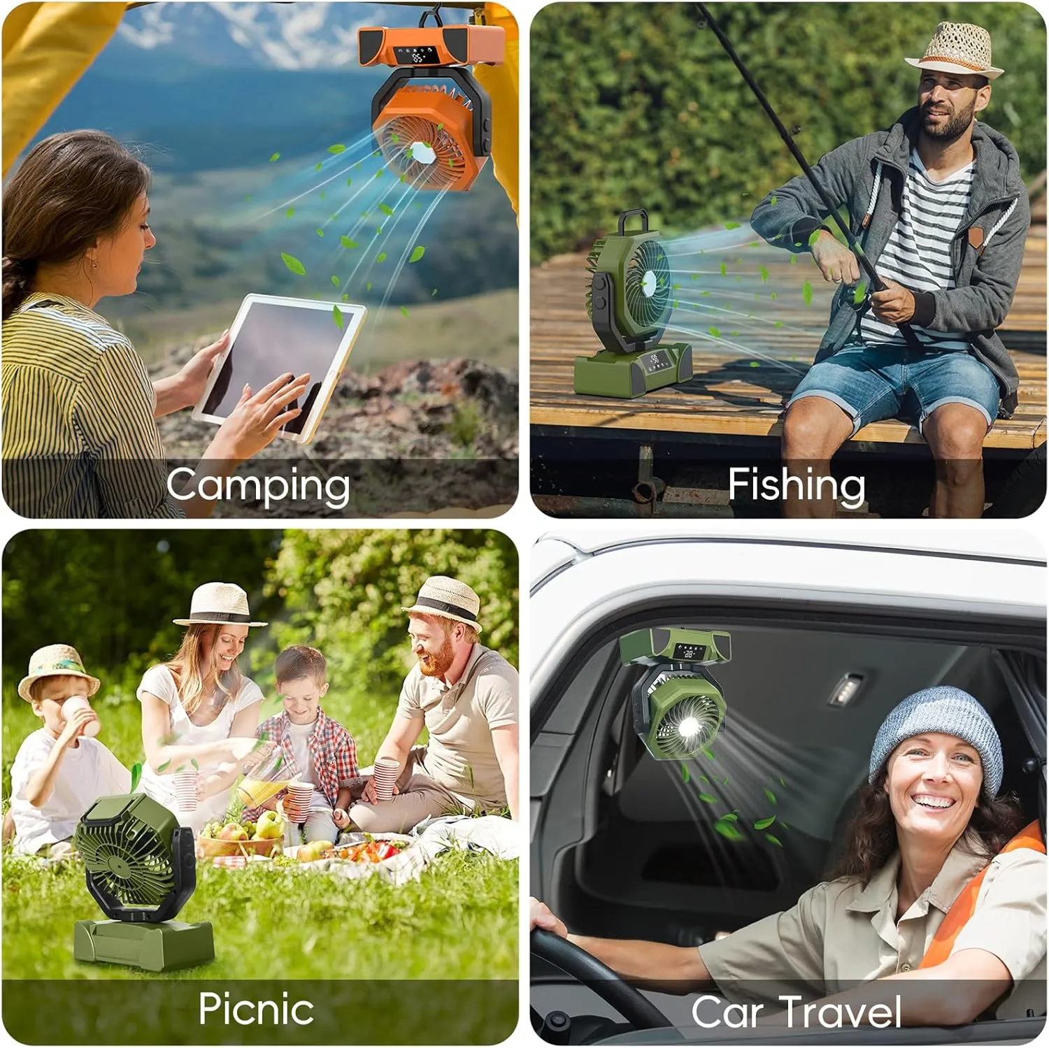 20000mAh Solar Camping Fan, Portable Rechargeable Battery & Solar Powered Fan with 7W Solar Panel, Remote Control, Auto Oscillating, LED Display, Light, Timer for Outdoor Camp, Beach, Travel Tent