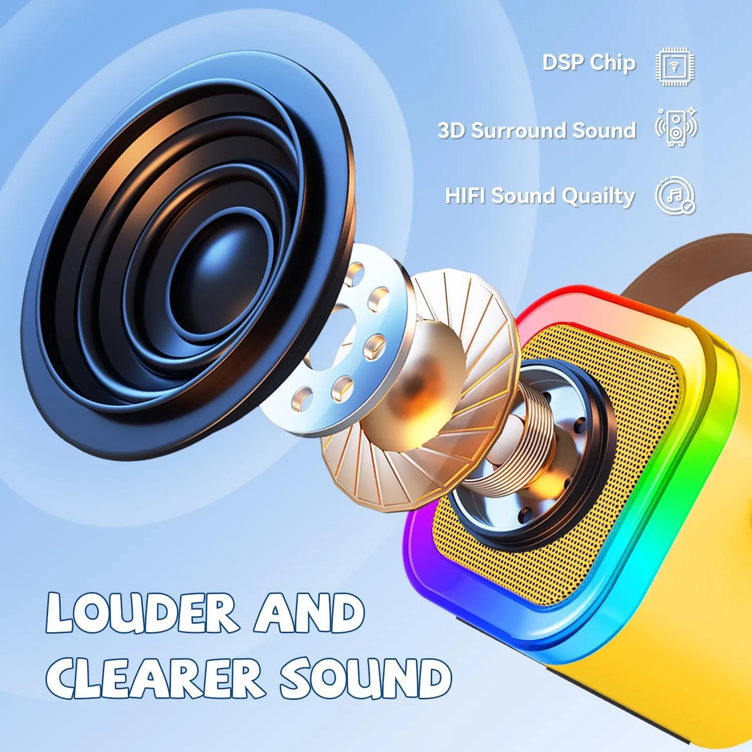 【2025 Newest】 Mini Karaoke Machine for Kids Girls & Boys - Portable Bluetooth Speaker with 2 Wireless Microphones - Kids Birthday Gifts for Ages 4-10 - Kids' Instrument Accessories - Yellow