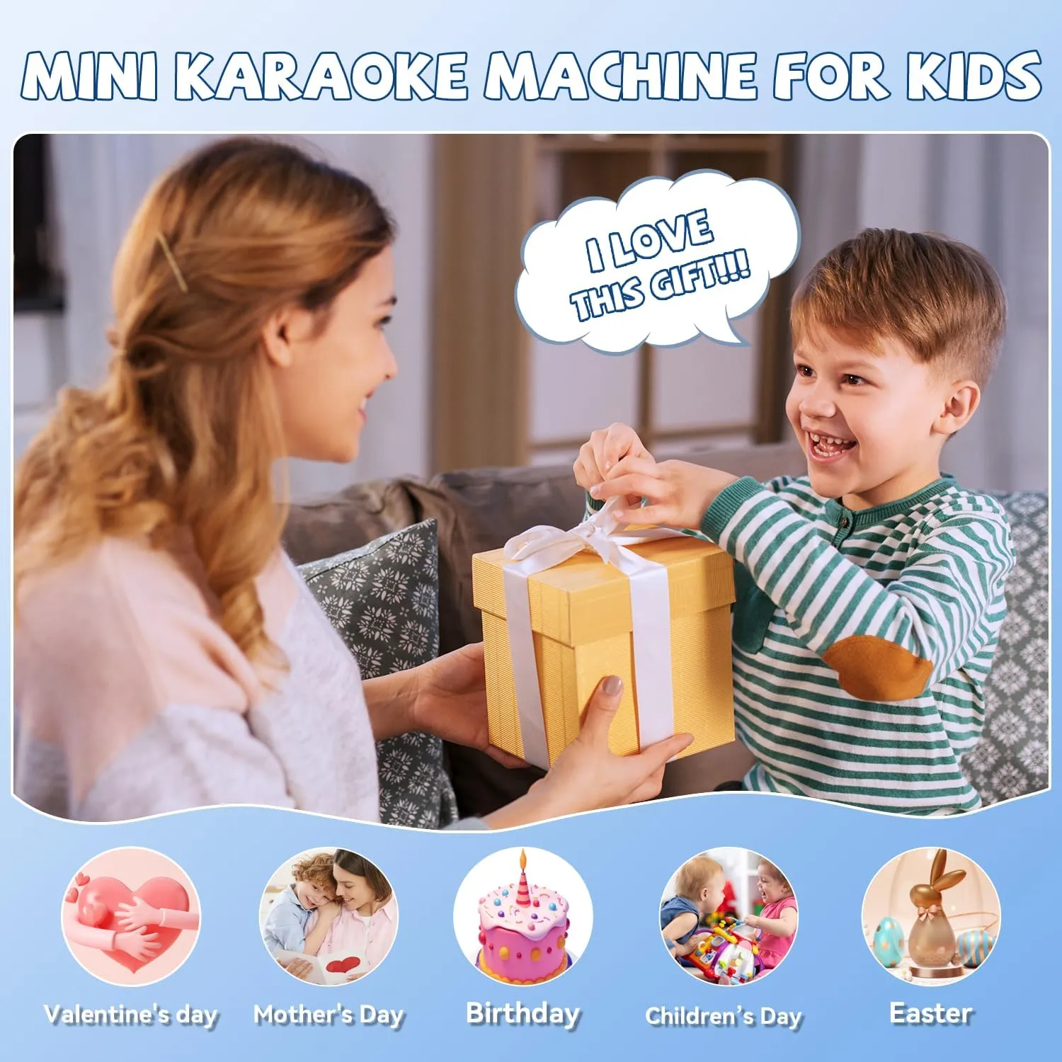 【2025 Newest】 Mini Karaoke Machine for Kids Girls & Boys - Portable Bluetooth Speaker with 2 Wireless Microphones - Kids Birthday Gifts for Ages 4-10 - Kids' Instrument Accessories - Yellow