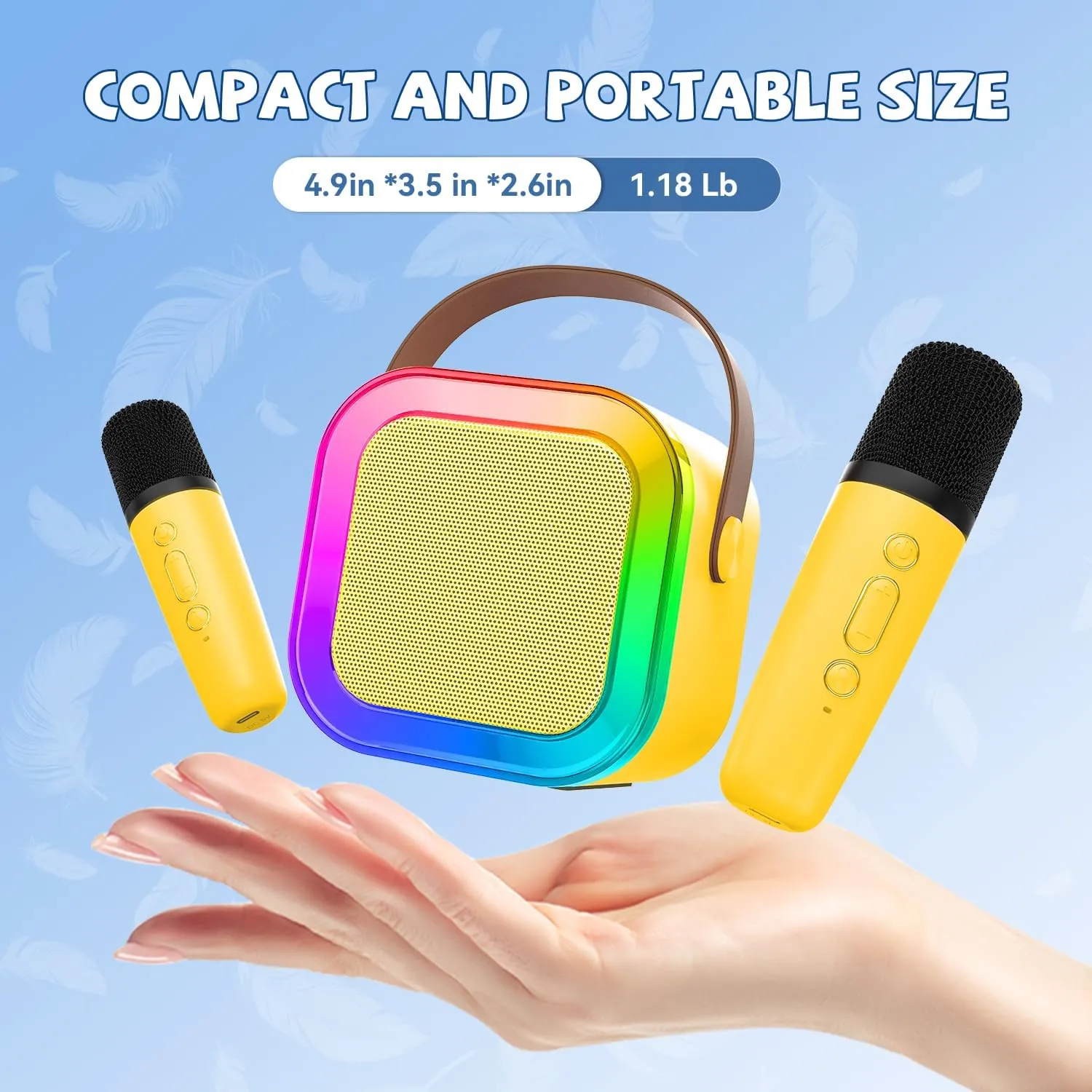【2025 Newest】 Mini Karaoke Machine for Kids Girls & Boys - Portable Bluetooth Speaker with 2 Wireless Microphones - Kids Birthday Gifts for Ages 4-10 - Kids' Instrument Accessories - Yellow