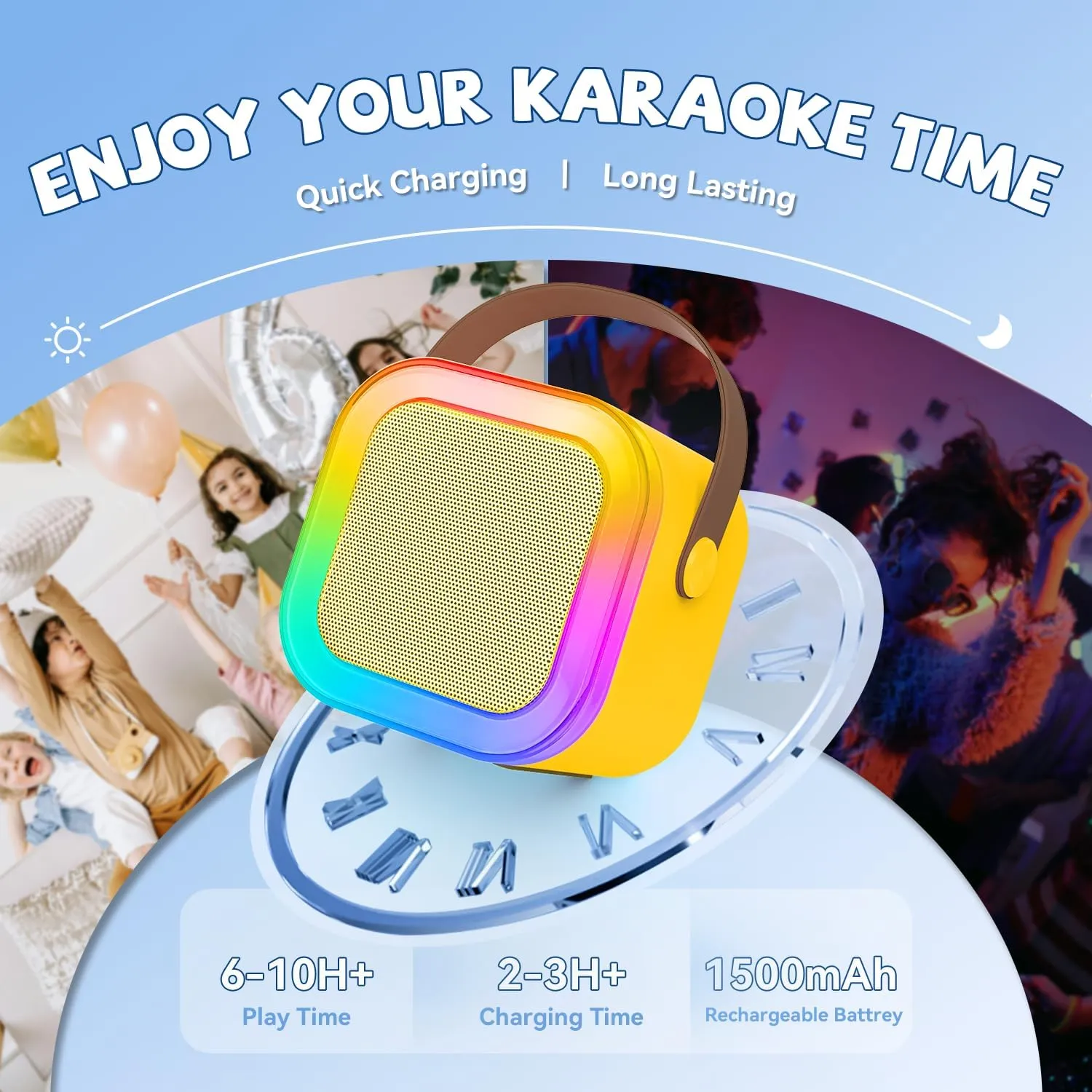 【2025 Newest】 Mini Karaoke Machine for Kids Girls & Boys - Portable Bluetooth Speaker with 2 Wireless Microphones - Kids Birthday Gifts for Ages 4-10 - Kids' Instrument Accessories - Yellow
