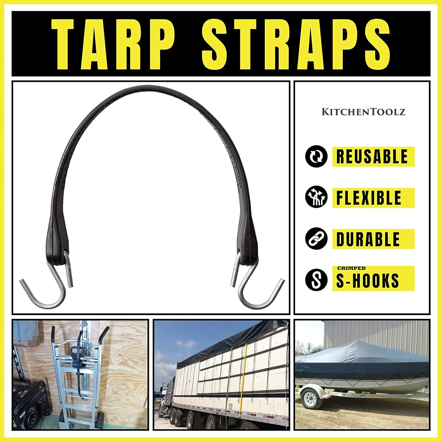 21" Inch 25 Pack Rubber Bungee Cords with Metal Hooks for Flatbed Trucks- Heavy Duty Tarp Tie Down Straps