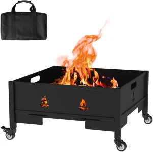 22 Inch Portable Plug Camping Fire Pit with Bag, Foldable Fire Pit for Camping, Picnic, Collapsible Fire Pit for Outside Wood Burning, Camp Fire Pit Portable with Wheels, Portable Firepits for Bonfire