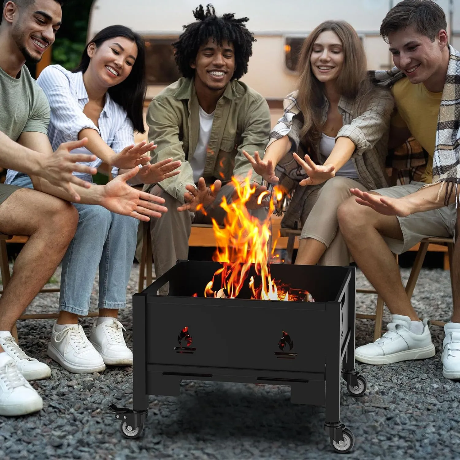 22 Inch Portable Plug Camping Fire Pit with Bag, Foldable Fire Pit for Camping, Picnic, Collapsible Fire Pit for Outside Wood Burning, Camp Fire Pit Portable with Wheels, Portable Firepits for Bonfire