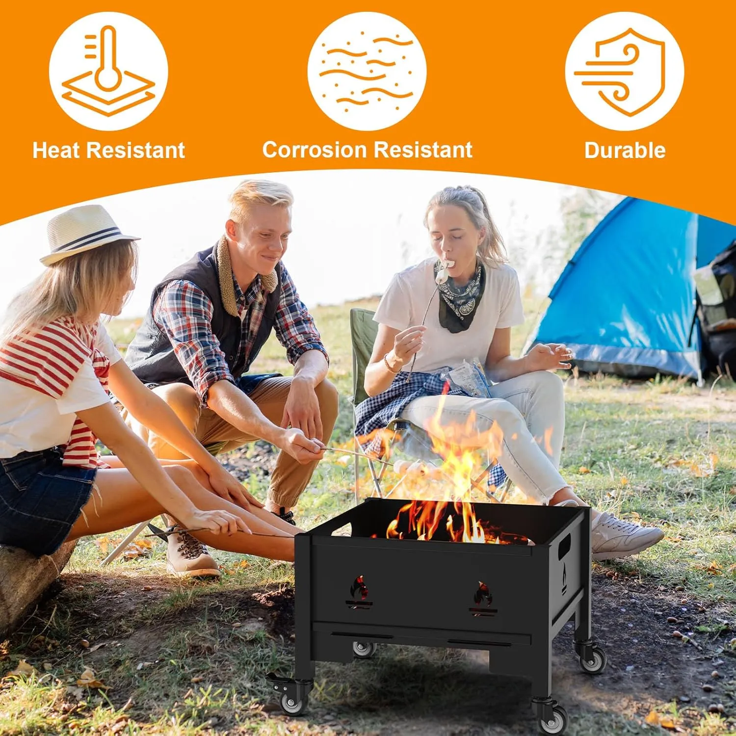 22 Inch Portable Plug Camping Fire Pit with Bag, Foldable Fire Pit for Camping, Picnic, Collapsible Fire Pit for Outside Wood Burning, Camp Fire Pit Portable with Wheels, Portable Firepits for Bonfire