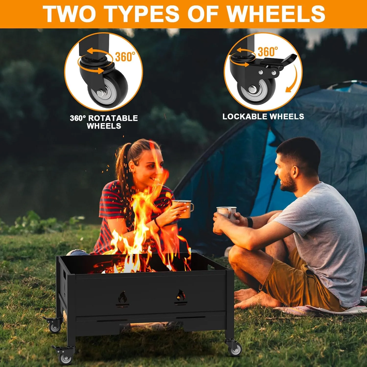 22 Inch Portable Plug Camping Fire Pit with Bag, Foldable Fire Pit for Camping, Picnic, Collapsible Fire Pit for Outside Wood Burning, Camp Fire Pit Portable with Wheels, Portable Firepits for Bonfire