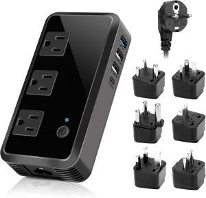 2300W Voltage Converter 220V to 110V Universal Travel Adapter/Power Converte with 3 USB Ports 3 AC Outlets 1 Type-C in EU/UK/AU/US/IT/South Africa More Than 150 Countries Over The World (Black)