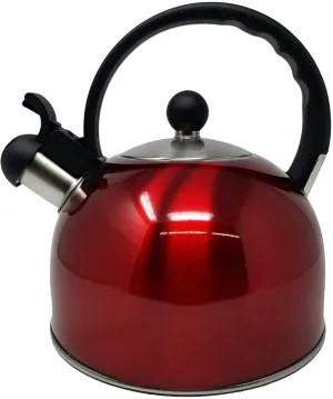 2.5 Liter Whistling Tea Kettle - Modern Stainless Steel Whistling Tea Pot for Stovetop with Cool Grip Ergonomic Handle (Red)