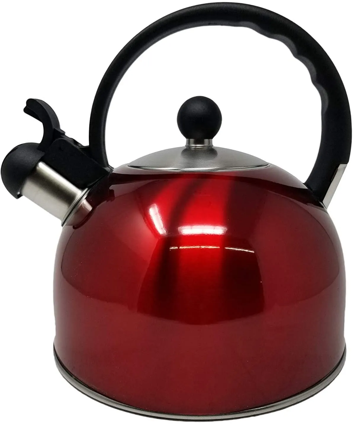 2.5 Liter Whistling Tea Kettle - Modern Stainless Steel Whistling Tea Pot for Stovetop with Cool Grip Ergonomic Handle (Red)