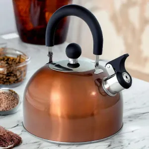 2.5 Litre Stainless Steel Stovetop Whistling Kettle with Metallic Copper Finish