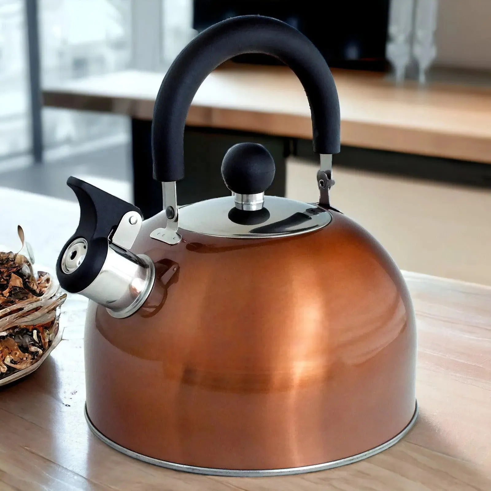 2.5 Litre Stainless Steel Stovetop Whistling Kettle with Metallic Copper Finish