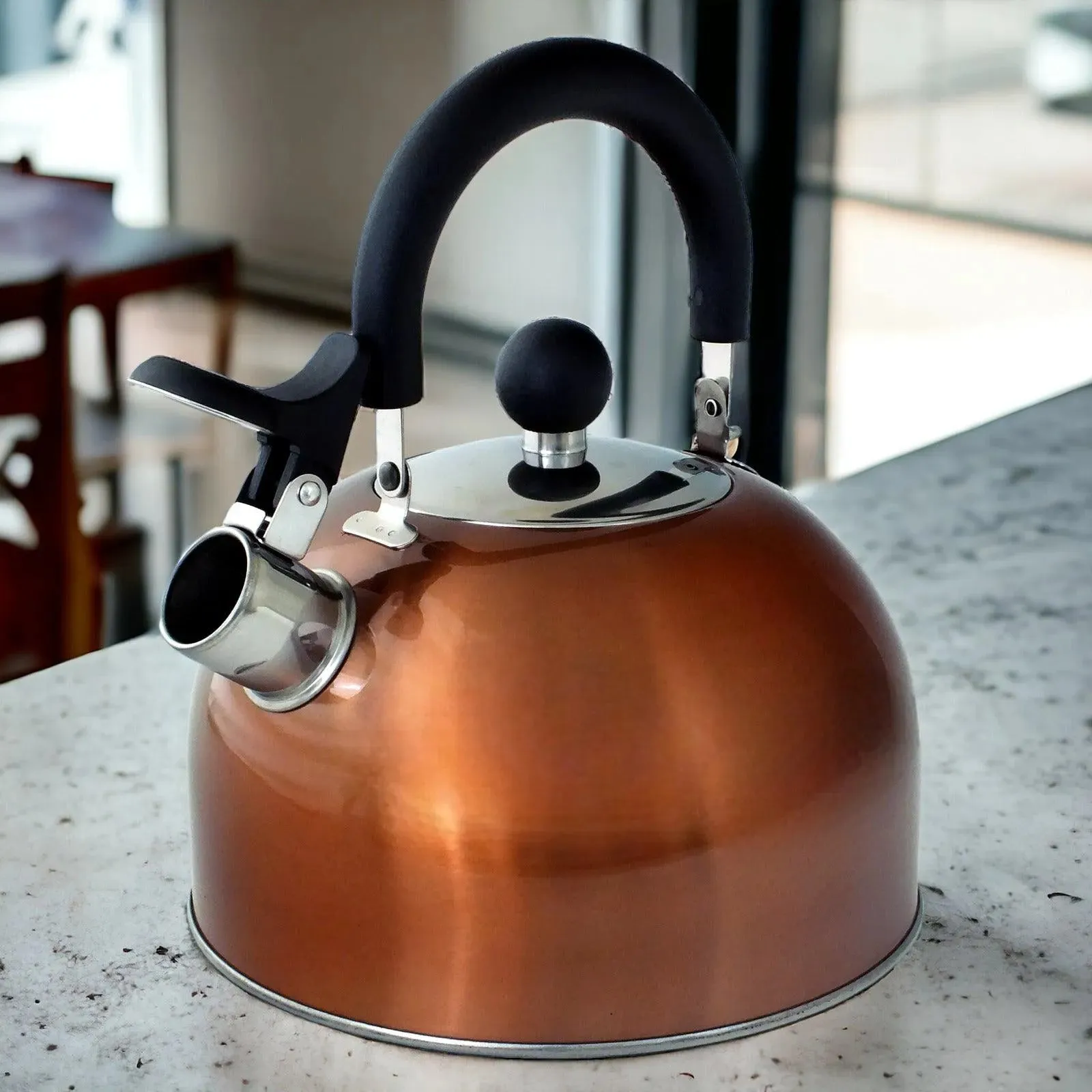 2.5 Litre Stainless Steel Stovetop Whistling Kettle with Metallic Copper Finish