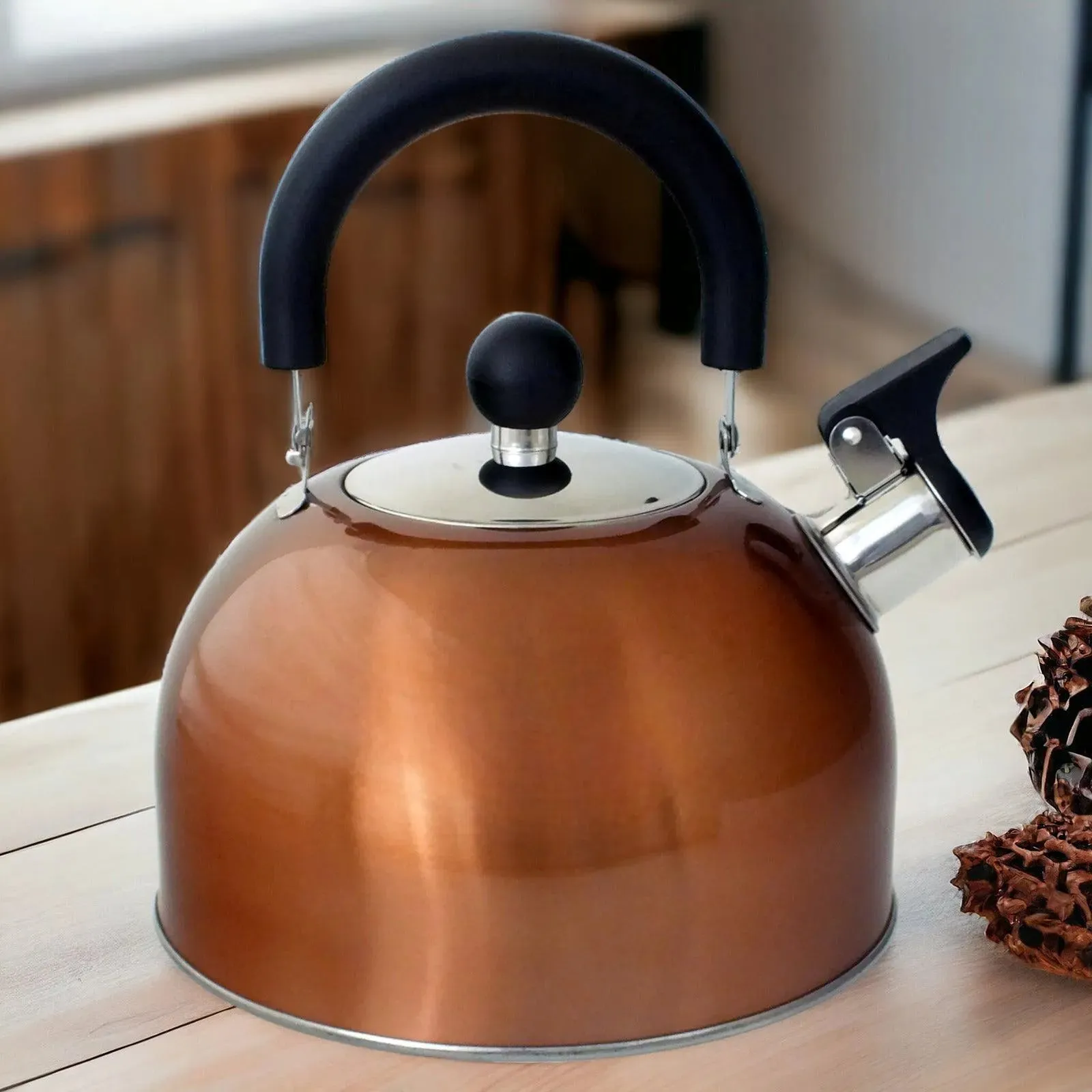 2.5 Litre Stainless Steel Stovetop Whistling Kettle with Metallic Copper Finish