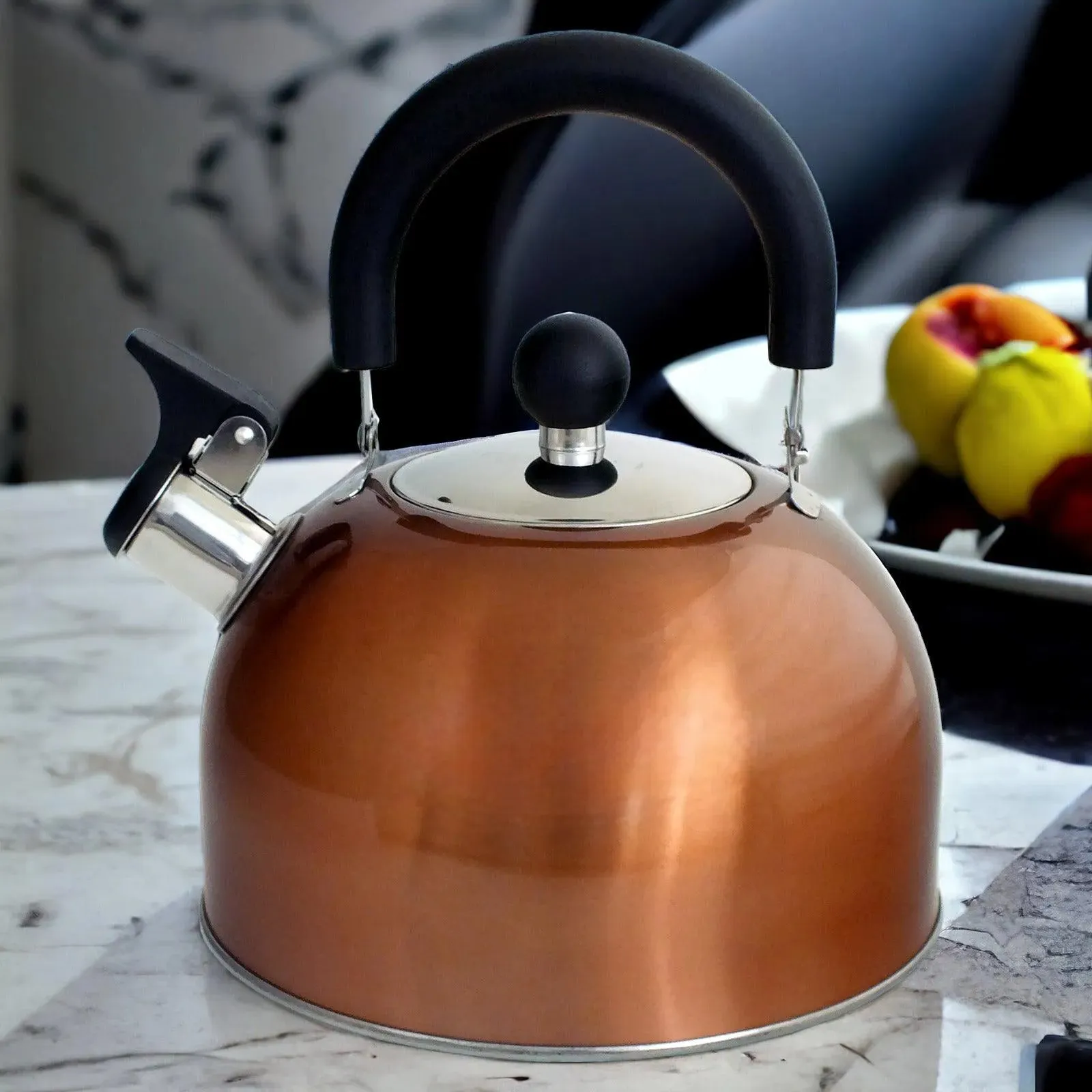 2.5 Litre Stainless Steel Stovetop Whistling Kettle with Metallic Copper Finish