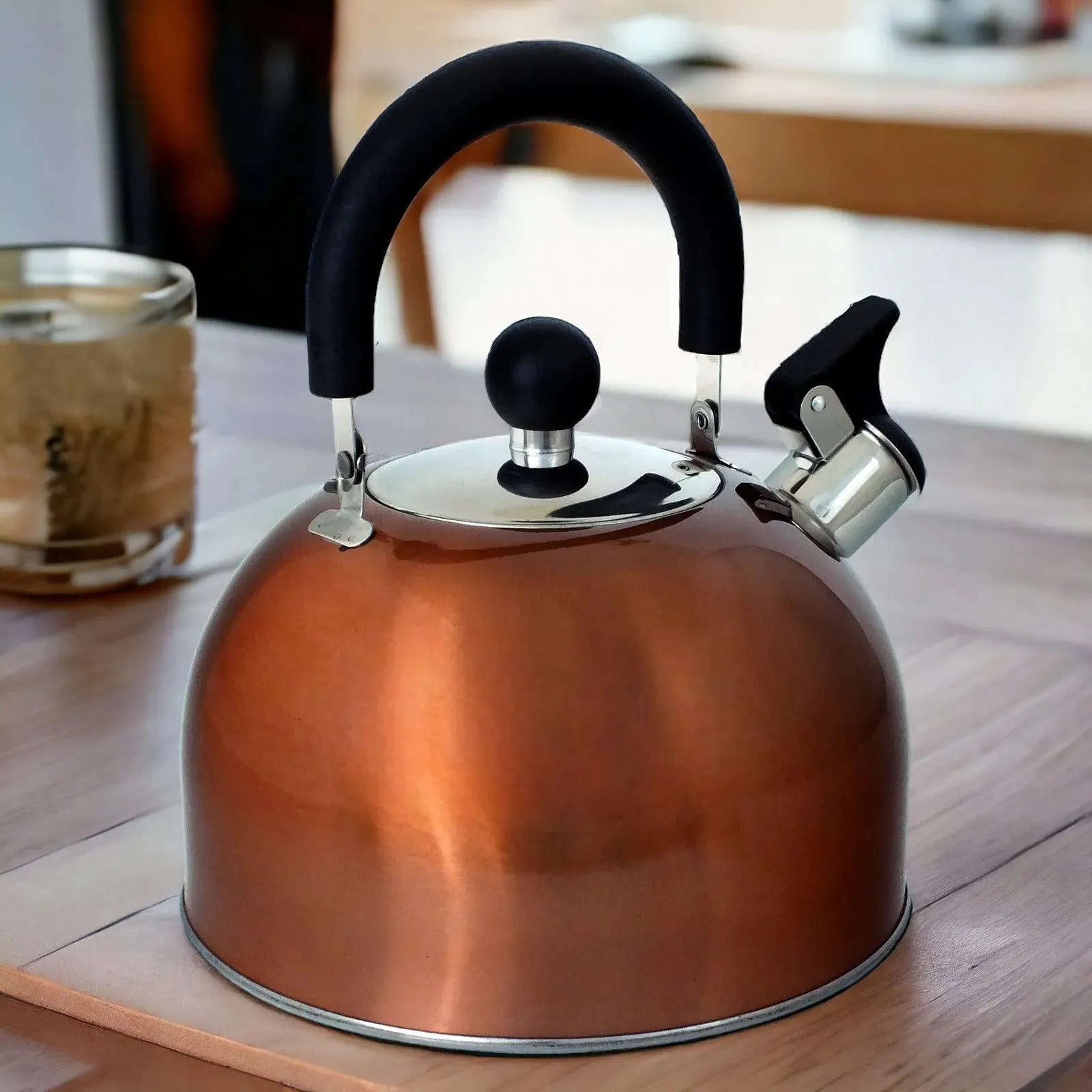 2.5 Litre Stainless Steel Stovetop Whistling Kettle with Metallic Copper Finish