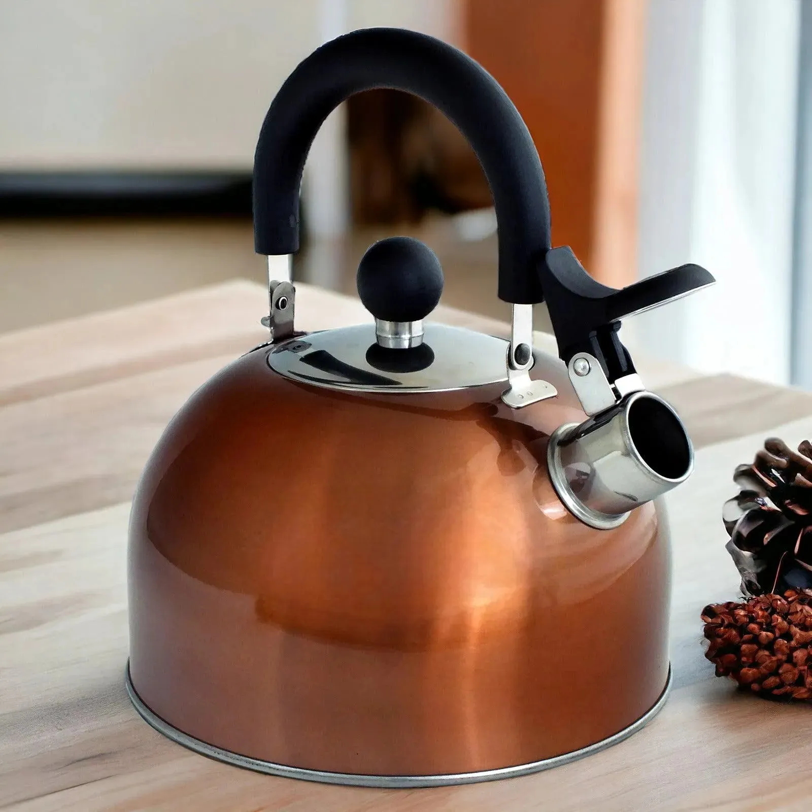 2.5 Litre Stainless Steel Stovetop Whistling Kettle with Metallic Copper Finish