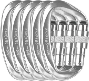 25KN Auto Locking Carabiner Clip D-Shape Hook Climbing Rock Safety Lock, Pack of 5