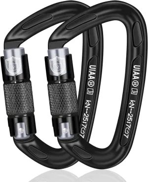 25KN Auto Locking Carabiner - UIAA Certified Heavy Duty Climbing Carabiners for Rock Climbing, Camping, Rappelling, Hunting, Rescue Equipment - Professional Carabiner Clips (Black)