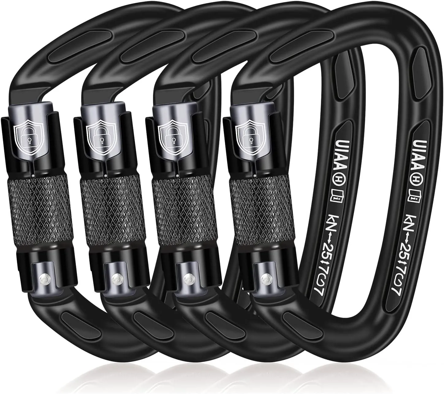 25KN Auto Locking Carabiner - UIAA Certified Heavy Duty Climbing Carabiners for Rock Climbing, Camping, Rappelling, Hunting, Rescue Equipment - Professional Carabiner Clips (Black)