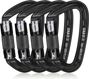 25KN Auto Locking Carabiner - UIAA Certified Heavy Duty Climbing Carabiners for Rock Climbing, Camping, Rappelling, Hunting, Rescue Equipment - Professional Carabiner Clips (Black)