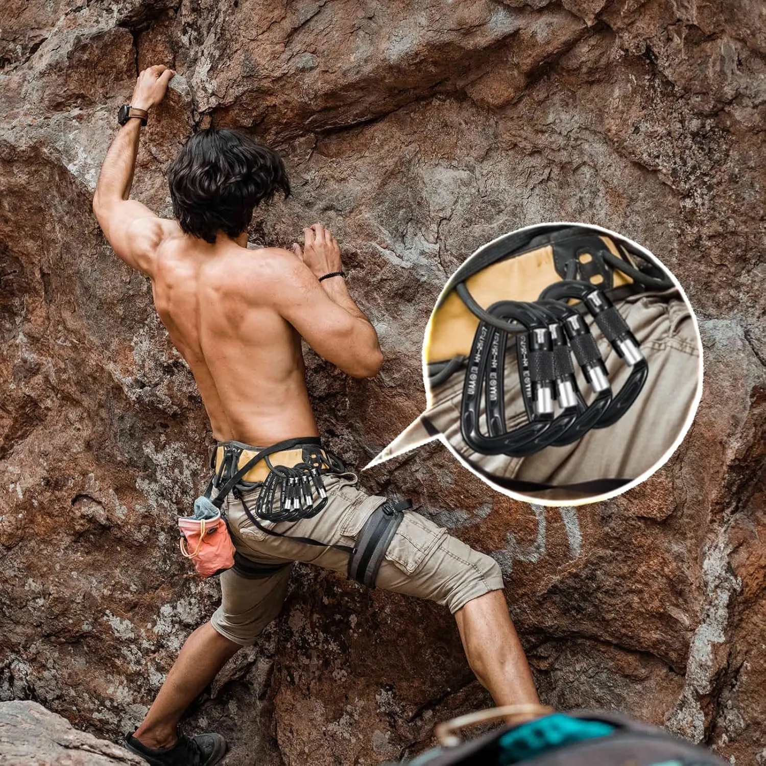 25KN Auto Locking Carabiner - UIAA Certified Heavy Duty Climbing Carabiners for Rock Climbing, Camping, Rappelling, Hunting, Rescue Equipment - Professional Carabiner Clips (Black)