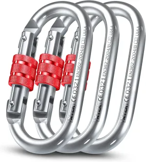 25kn Climbing Carabiner Clip - Heavy Duty O-Shape Steel Locking Caribeaner - UIAA/CE Certified Rock Climbing Gear - Strong Large Locking Oval Caribeener for Mountain Climbing