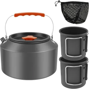 2.5L Camping Kettle Heat Evenly Camp Kettle Sturdy Rustproof Camping Coffee Pot Lightweight Portable with 2 Cups for Outdoor Hiking Picnic