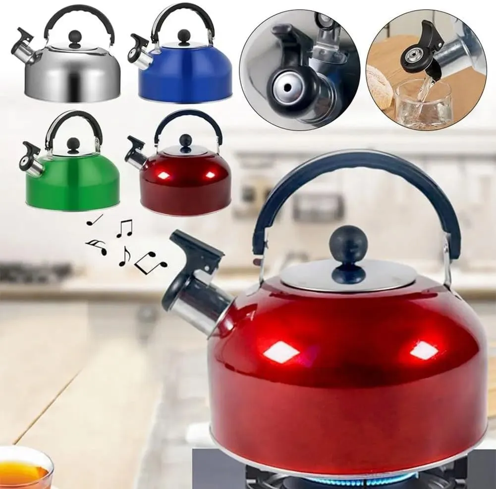 2L Stainless Steel Whistling Kettle for Stovetop, Electric or Induction Hob, Camping Tea Pot with Easy-Grip Handle(Green)