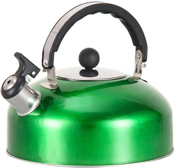 2L Stainless Steel Whistling Kettle for Stovetop, Electric or Induction Hob, Camping Tea Pot with Easy-Grip Handle(Green)